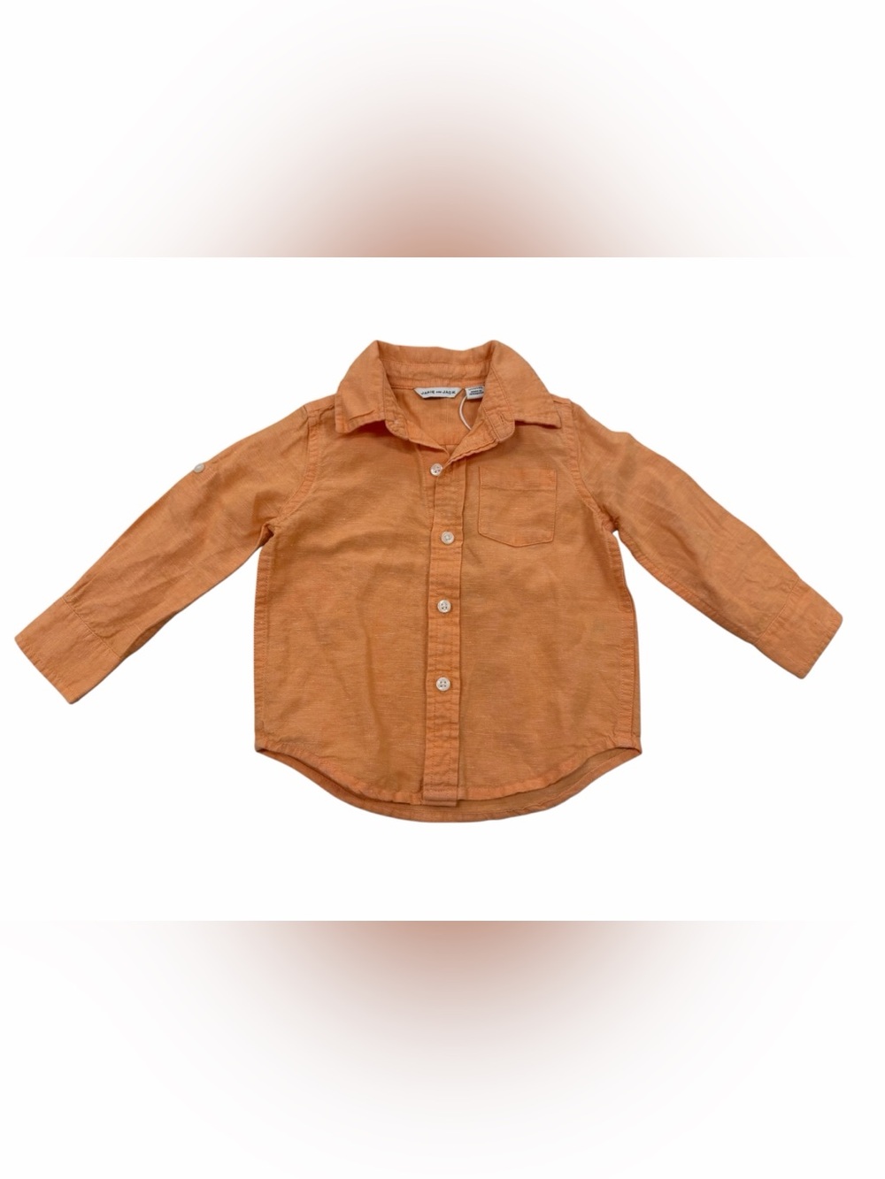 Janie and Jack Orange Button-Front Linen Blend Kids Shirt Size 12-18 months